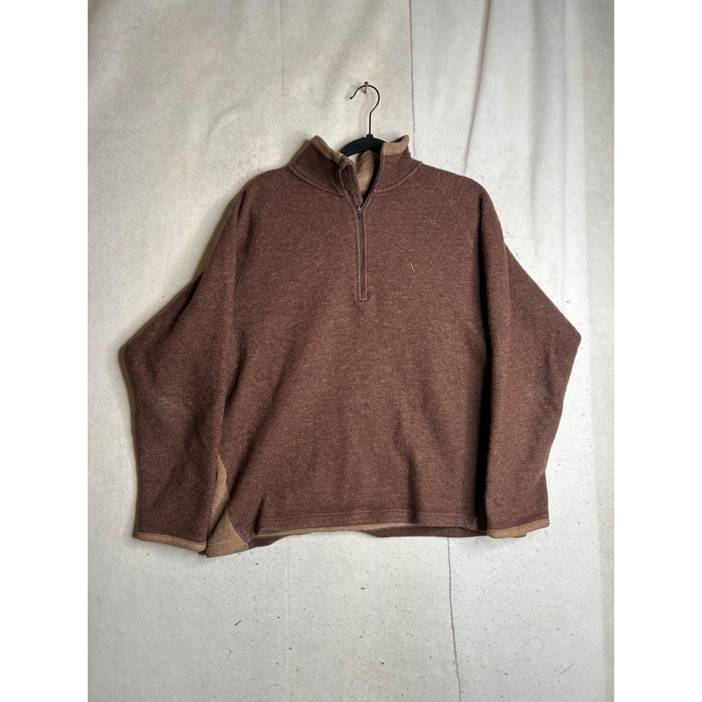 Aigle Mens XL Brown Wool Blend Quarter Zip Fleece Pullover Sweater Outdoor